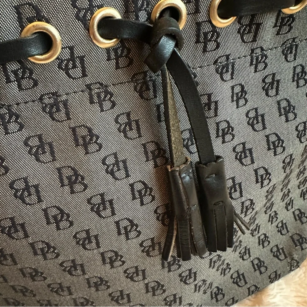 Y2K Vintage Dooney & Bourke Grey Black Monogram Handbag Canvas Shoulder Bag Tote - Picture 3 of 14